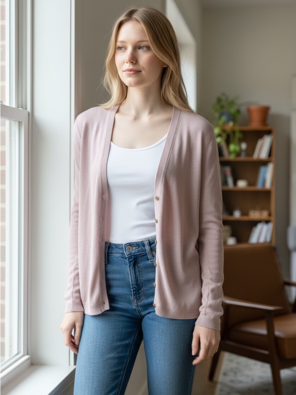 Ann Taylor 100% silk Lavender Pink Lightweight Button-Front Cardigan